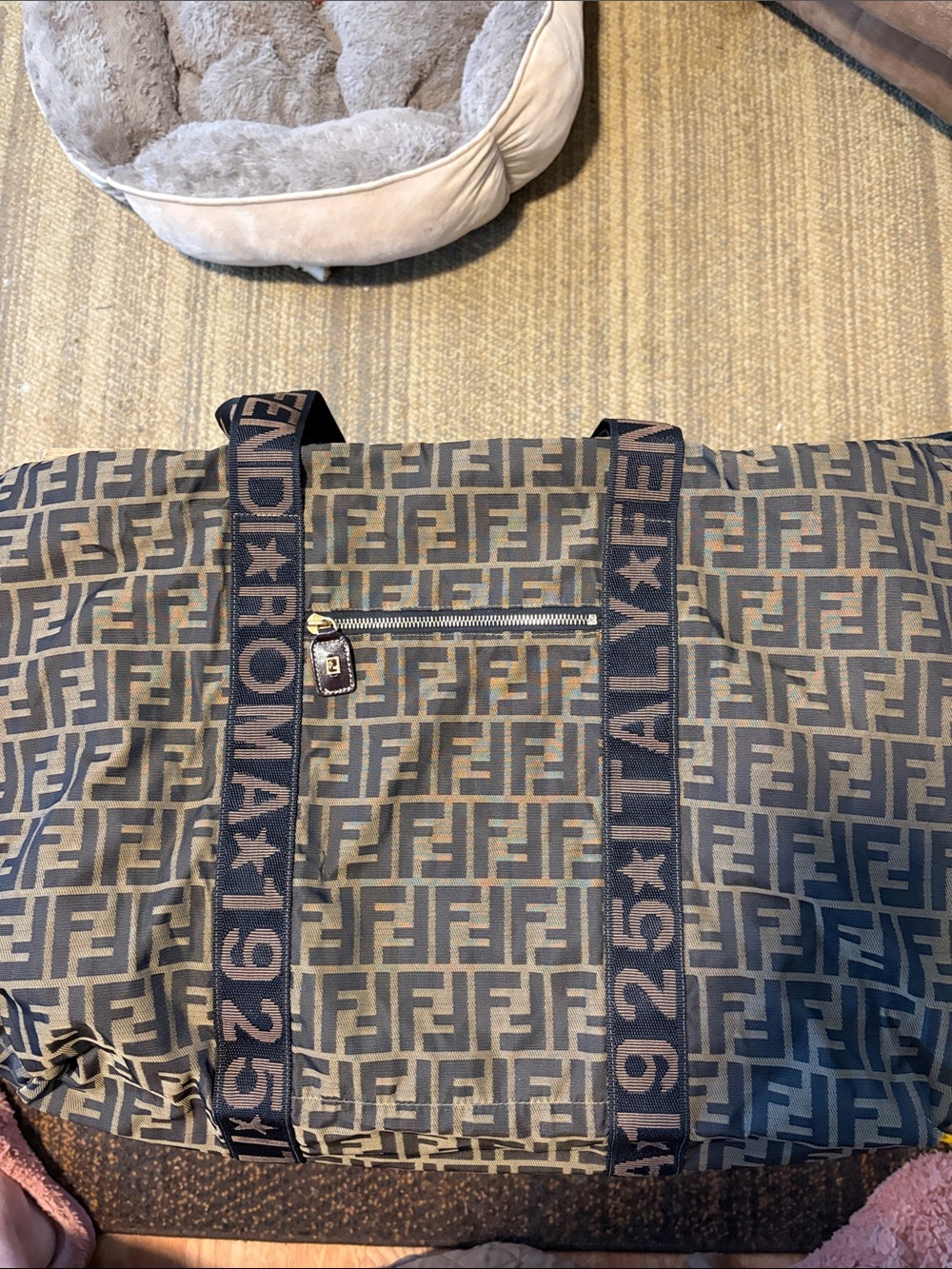 Fendi Brown and Black FF Logo Travel Duffel with ROMA Webbing